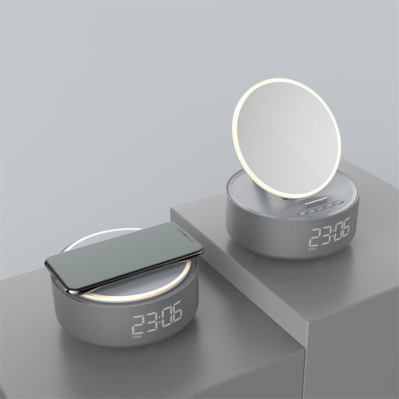 Smart Mirror Alarm Clock – Wireless Charger, Bluetooth Speaker & LED Light