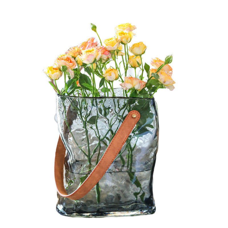 Light Luxury Glass Vase – Handbag Style Aquaculture Decoration for Home
