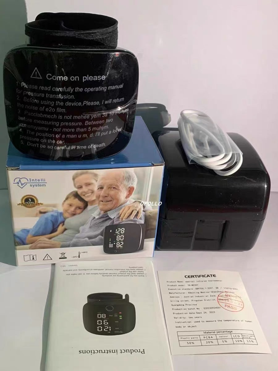 Wrist Blood Pressure Monitor – USB Rechargeable Smart BP Meter with Digital Display