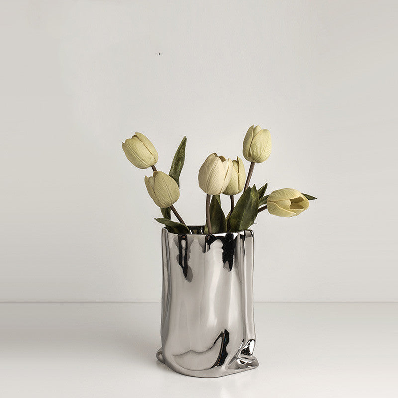 Electroplated Silver Ceramic Vase – Dried Flowers Floral Home Decor