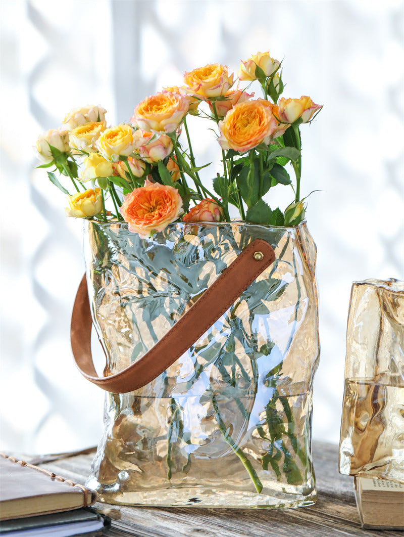 Light Luxury Glass Vase – Handbag Style Aquaculture Decoration for Home