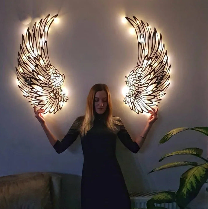 Lighted Angel Wings Wall Art – Metal Decor with LED for Home Ambience