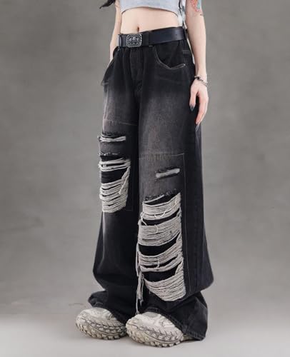 Baggy Jeans for Women Men Ripped Straight Leg Pants High Waisted Distressed Jeans Y2K Grunge Summer Clothes.