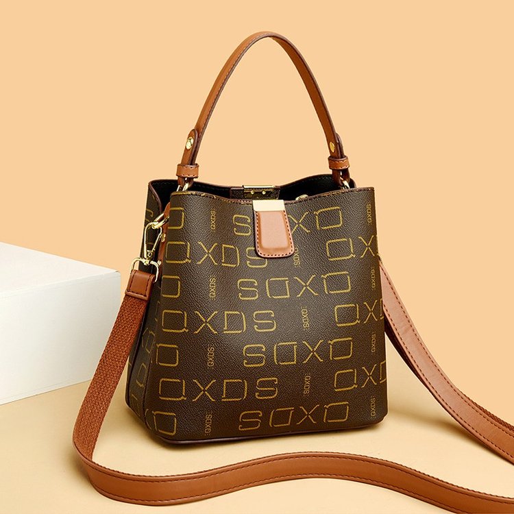 Trendy Women’s Shoulder Bag – Alphabet Design Brown Handbag