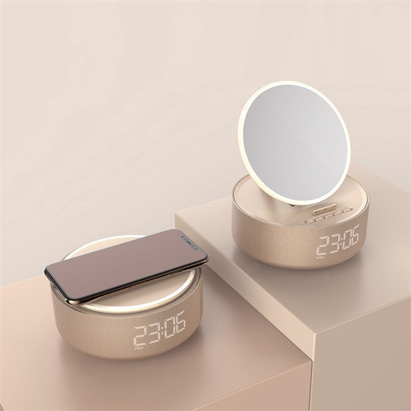 Smart Mirror Alarm Clock – Wireless Charger, Bluetooth Speaker & LED Light