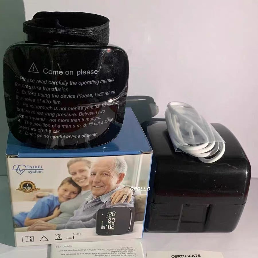 Wrist Blood Pressure Monitor – USB Rechargeable Smart BP Meter with Digital Display