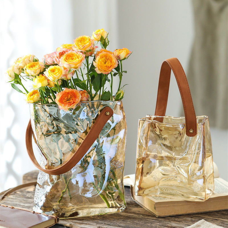 Light Luxury Glass Vase – Handbag Style Aquaculture Decoration for Home