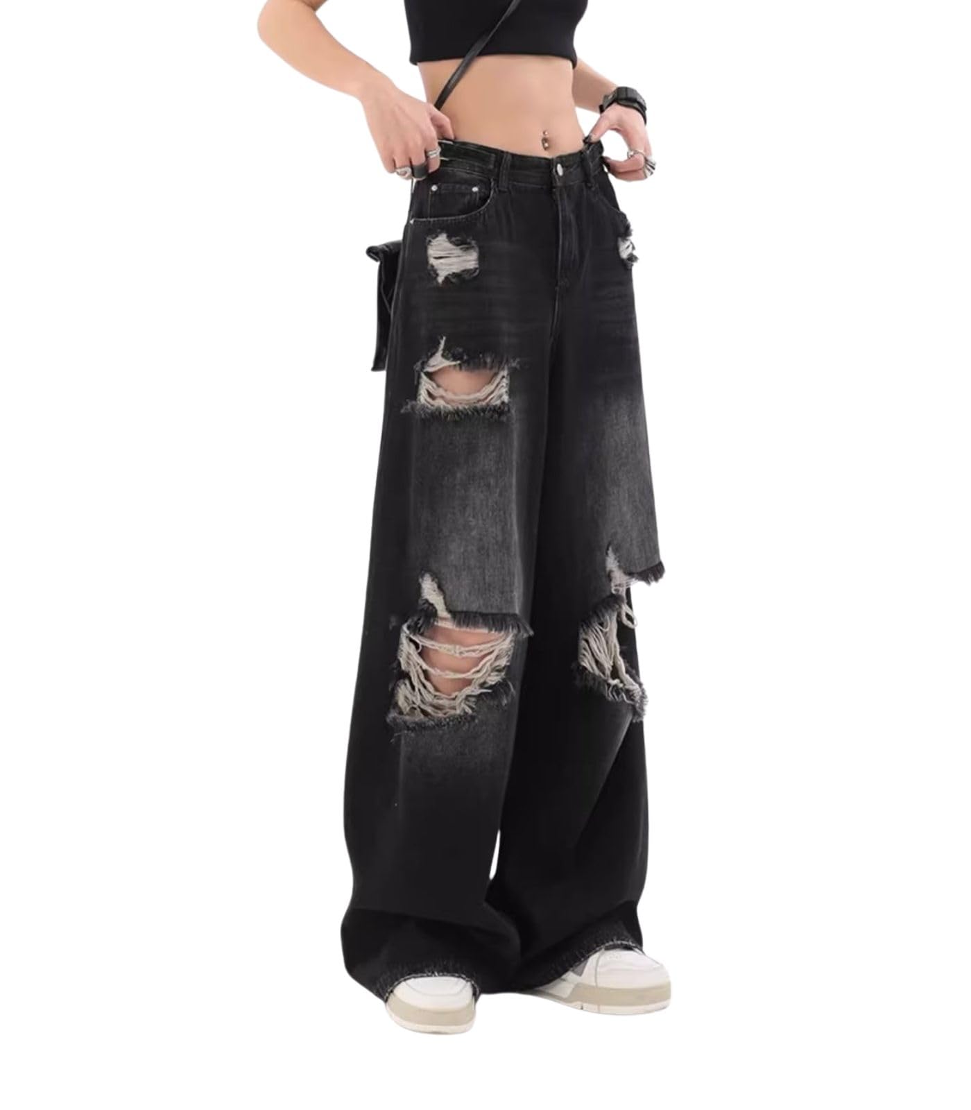Baggy Jeans for Women Men Ripped Straight Leg Pants High Waisted Distressed Jeans Y2K Grunge Summer Clothes.