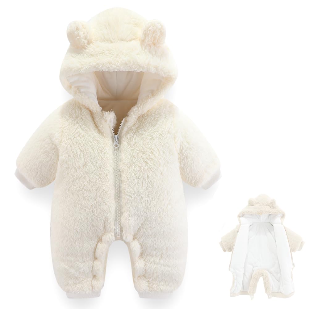 Newborn Baby Bear Outfit Suit Girls Boys Fleece Jumpsuit Romper Hooded Winter Snowsuit Clothes