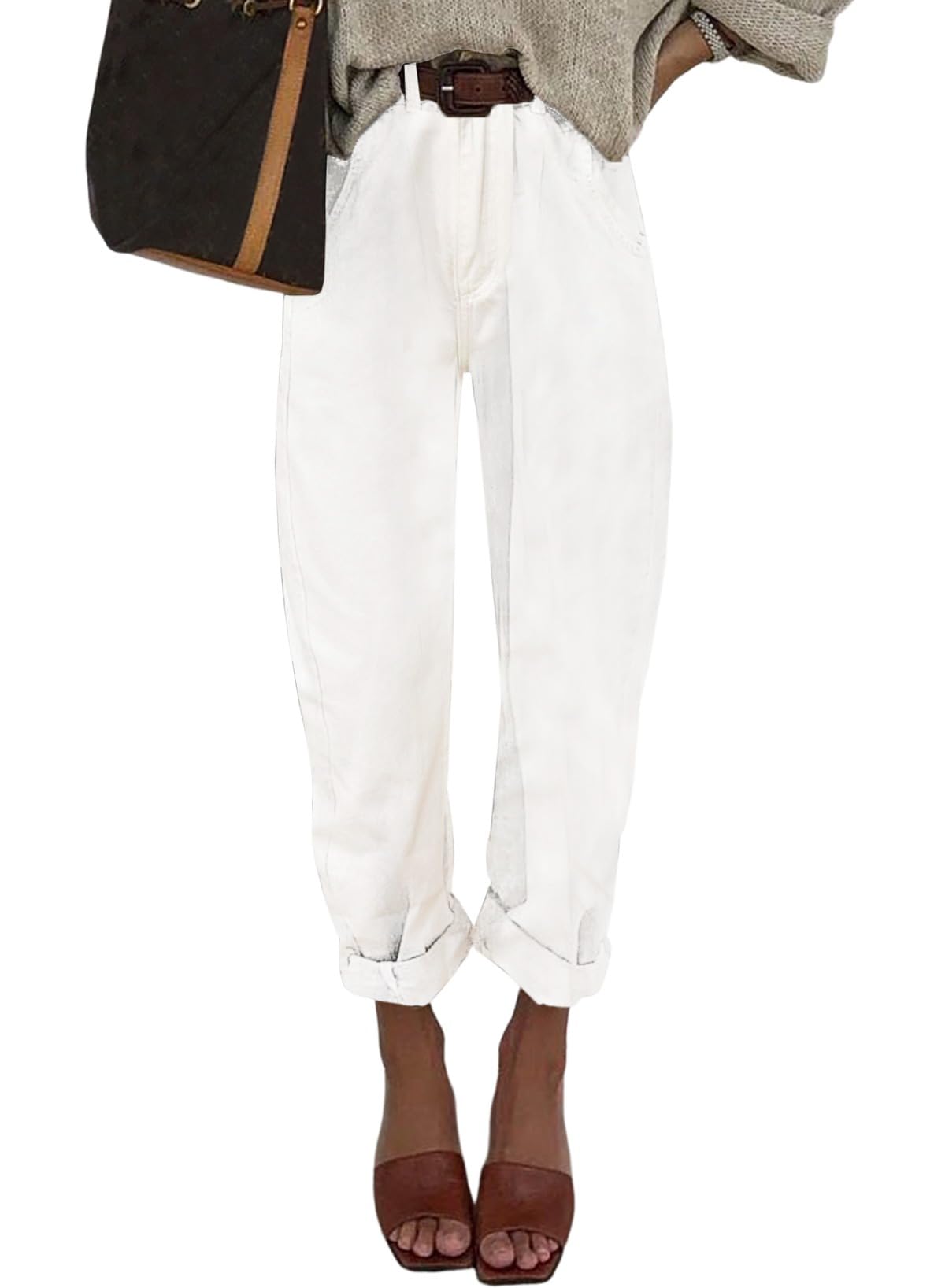 Astylish Womens High Waisted Baggy Jeans Boyfriend Cropped Loose Denim Pants