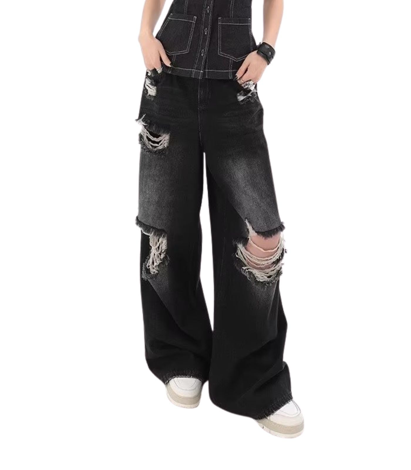 Baggy Jeans for Women Men Ripped Straight Leg Pants High Waisted Distressed Jeans Y2K Grunge Summer Clothes.