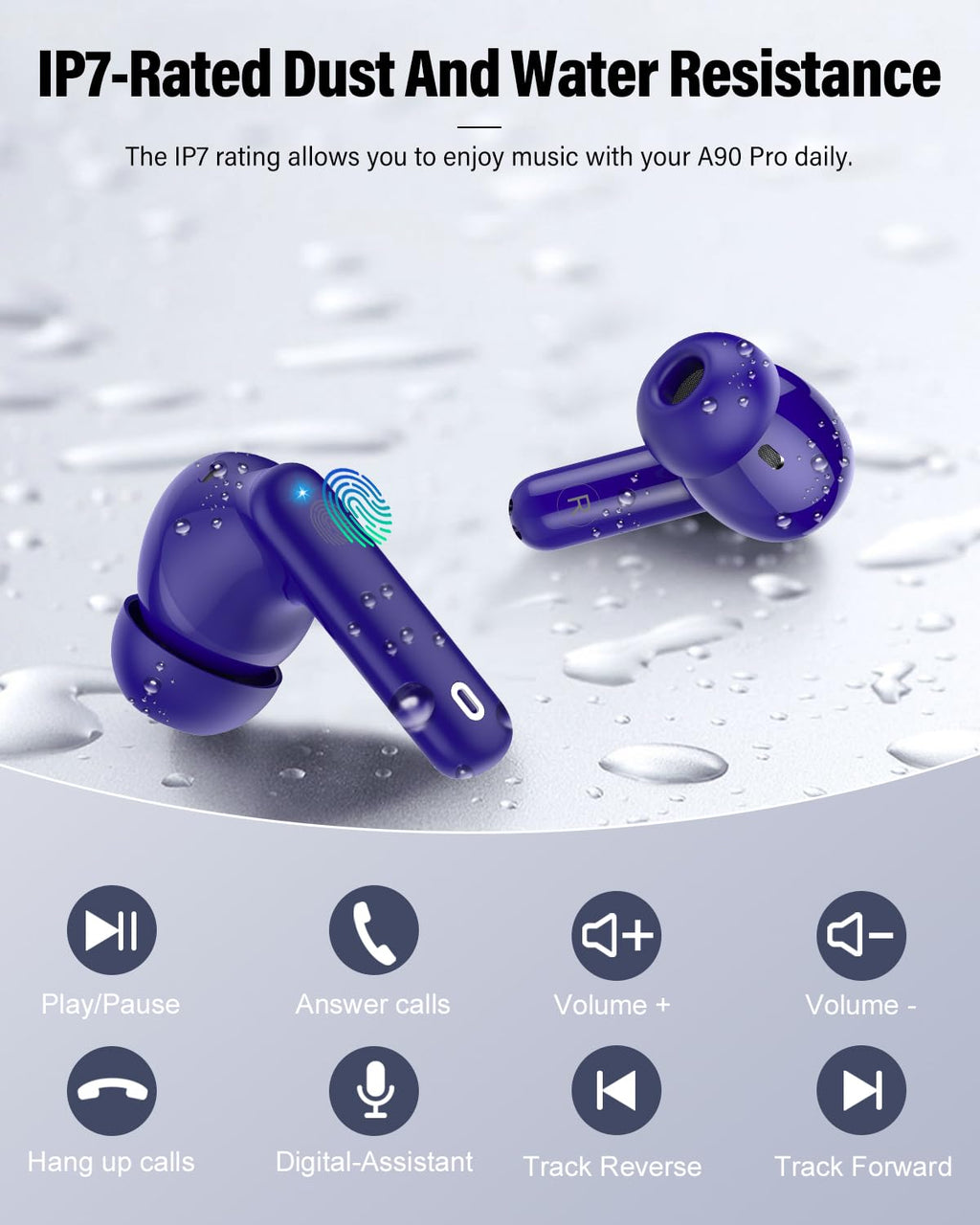 Wireless Earbuds, Bluetooth 5.4 Headphones Bass Stereo, Ear Buds with Noise Cancelling Mic, LED Display in Ear Earphones Clear Calls, IP7 Waterproof Bluetooth Earbuds for Laptop/Phones/Sports, Black