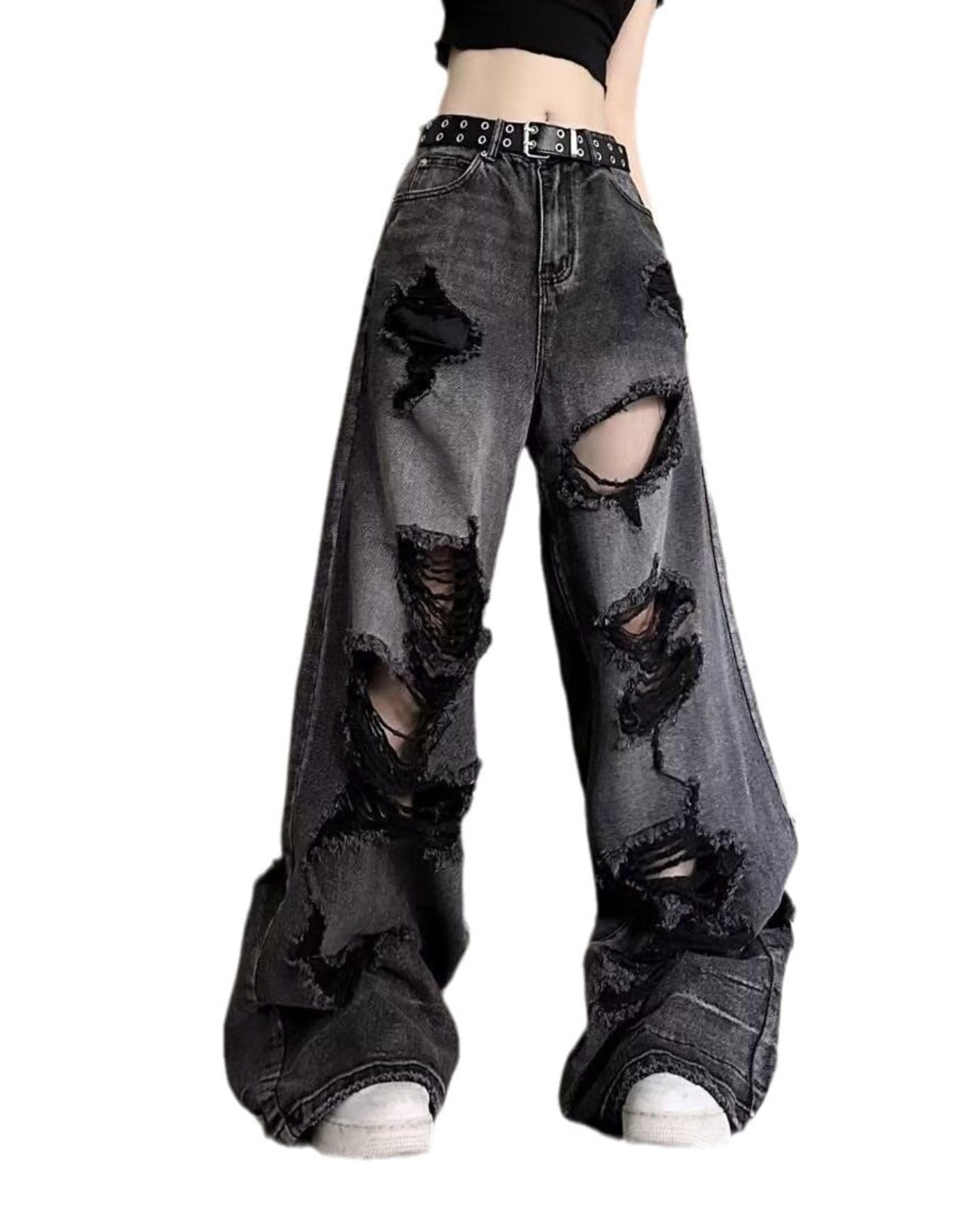 Baggy Jeans for Women Men Ripped Straight Leg Pants High Waisted Distressed Jeans Y2K Grunge Summer Clothes.