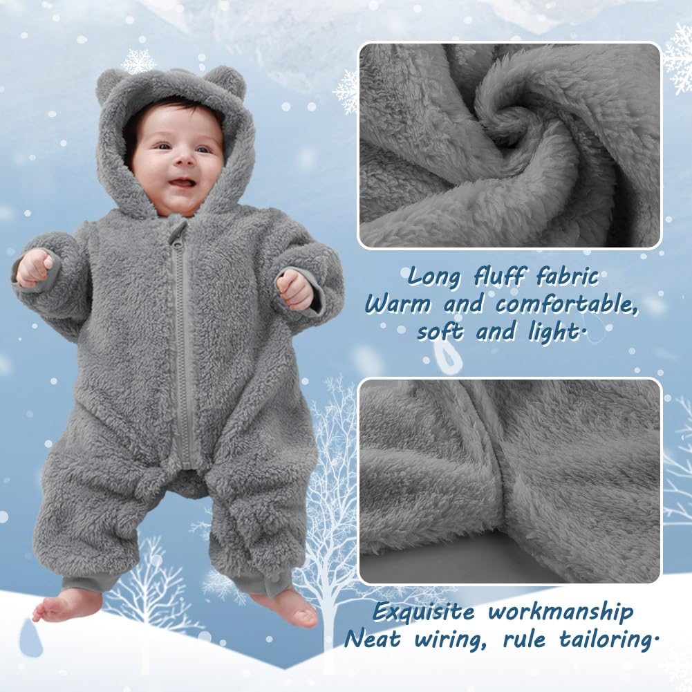 Newborn Baby Bear Outfit Suit Girls Boys Fleece Jumpsuit Romper Hooded Winter Snowsuit Clothes