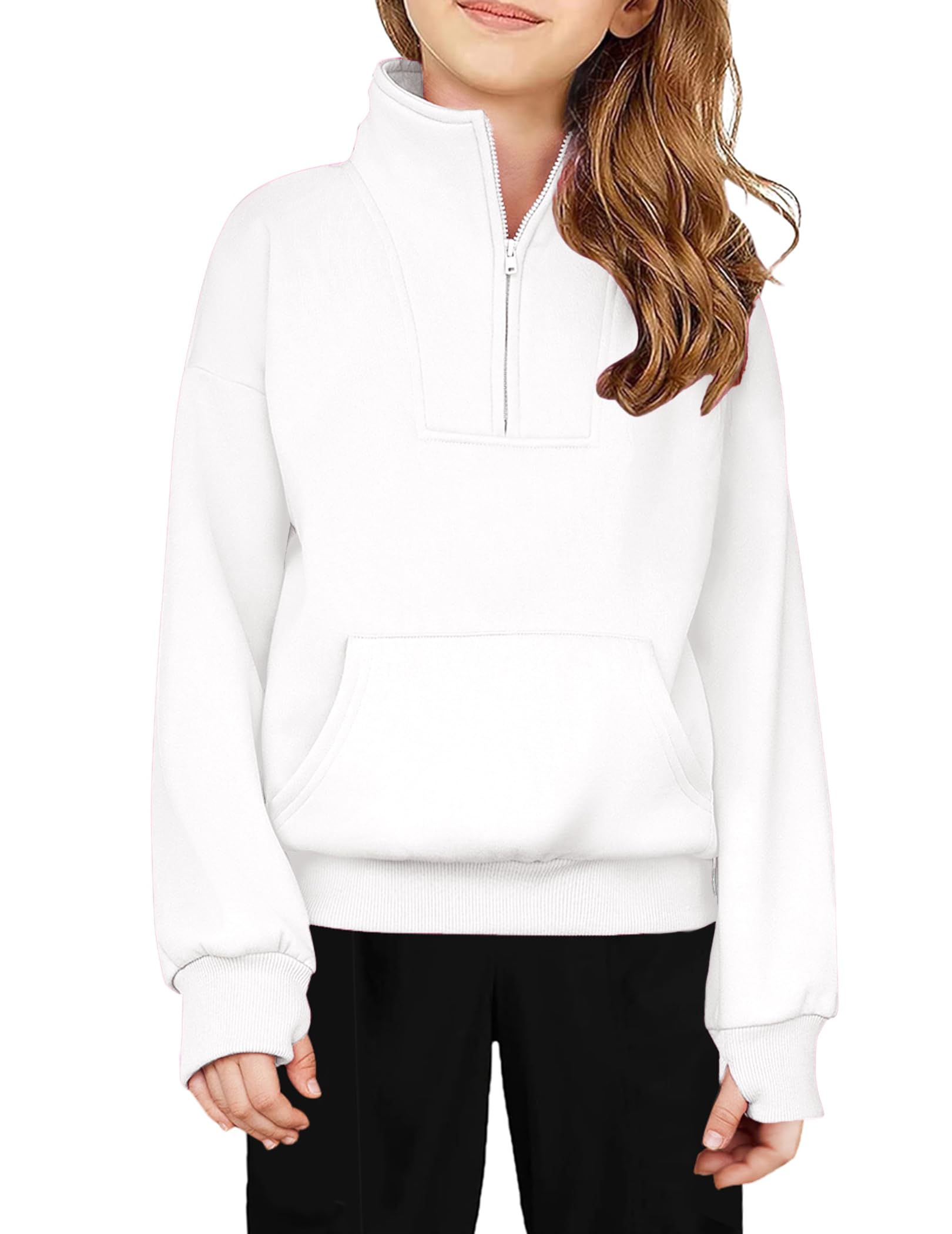 Arshiner Girls Half Zip Sweatshirt Fleece Quarter Zip Pullover Sweatshirts Fall Clothes for Teen Girls Thumb Hole