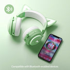 Wireless Cat Ear Headphones, Pink Gaming Headset Bluetooth 5.0 for Smartphone, Retractable Mic, 50mm Drivers, RGB Lighting Headset with Mic (USB Dongle Not Included)