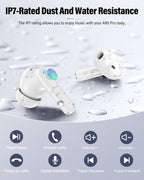Wireless Earbuds, Bluetooth 5.4 Headphones Bass Stereo, Ear Buds with Noise Cancelling Mic, LED Display in Ear Earphones Clear Calls, IP7 Waterproof Bluetooth Earbuds for Laptop/Phones/Sports, Black