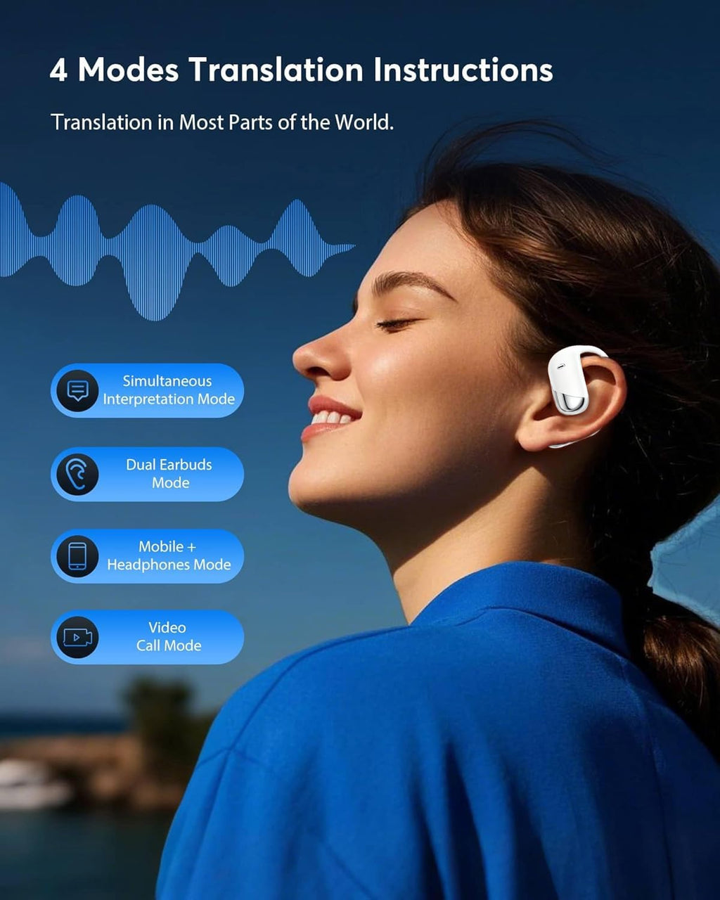 Translation Earbuds Real Time - AI 144 Language Translator Earbuds, Audifonos Traductores Inglés Español, 3-in-1 Translating Device, Translate Ear Buds for Travel Learning with Charging Cradle