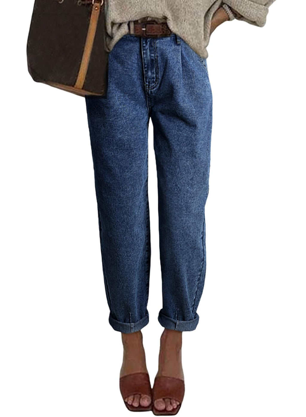 Astylish Womens High Waisted Baggy Jeans Boyfriend Cropped Loose Denim Pants