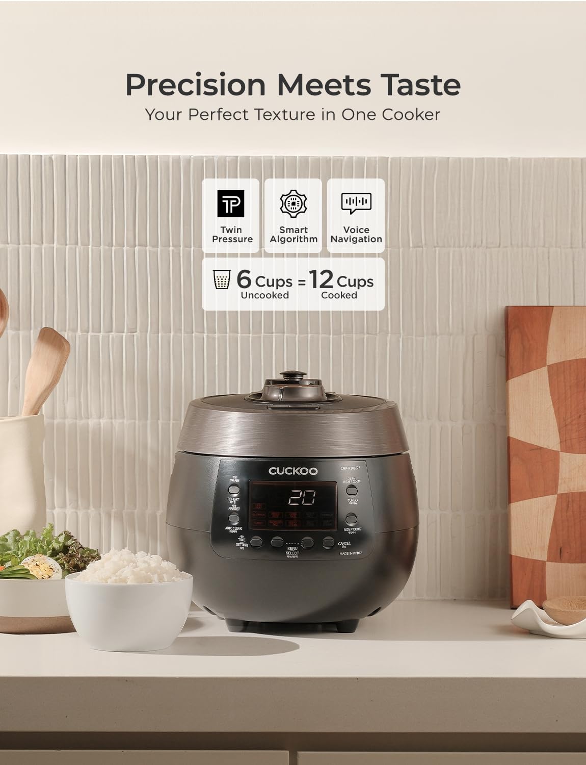 Cuckoo CRP-RT0609FW 6 cup Twin Pressure Plate Rice Cooker & Warmer with High Heat, GABA, Mixed, Scorched, Turbo, Porridge, Baby Food, Steam (Hi/Non Press.) and more, Made in Korea (White)