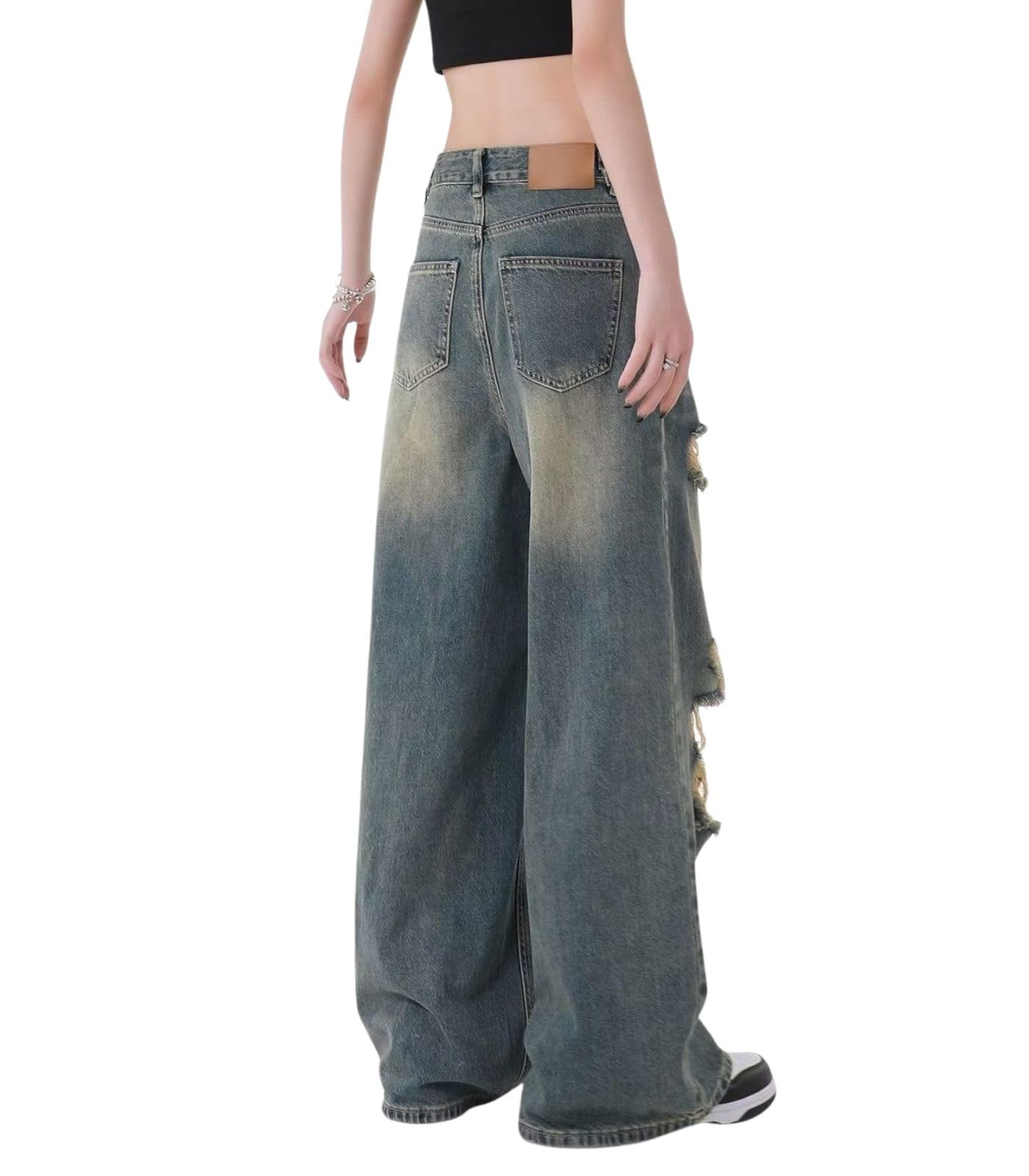 Baggy Jeans for Women Men Ripped Straight Leg Pants High Waisted Distressed Jeans Y2K Grunge Summer Clothes.
