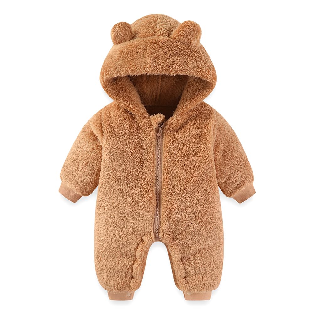 Newborn Baby Bear Outfit Suit Girls Boys Fleece Jumpsuit Romper Hooded Winter Snowsuit Clothes
