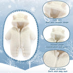 Newborn Baby Bear Outfit Suit Girls Boys Fleece Jumpsuit Romper Hooded Winter Snowsuit Clothes
