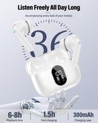 Wireless Earbuds, Bluetooth 5.4 Headphones Bass Stereo, Ear Buds with Noise Cancelling Mic, LED Display in Ear Earphones Clear Calls, IP7 Waterproof Bluetooth Earbuds for Laptop/Phones/Sports, Black