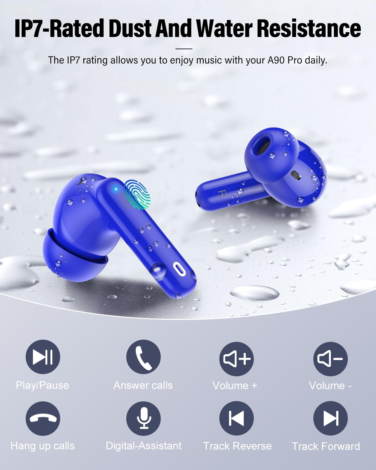 Wireless Earbuds, Bluetooth 5.4 Headphones Bass Stereo, Ear Buds with Noise Cancelling Mic, LED Display in Ear Earphones Clear Calls, IP7 Waterproof Bluetooth Earbuds for Laptop/Phones/Sports, Black
