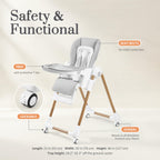 Mallify Foldable High Chairs for Babies and Toddlers, 3-in-1 Convertible Baby High Chair with Removable Soft Cushion and Tray, Adjustable Height & Recline, Lockable Wheels, Dark Blue