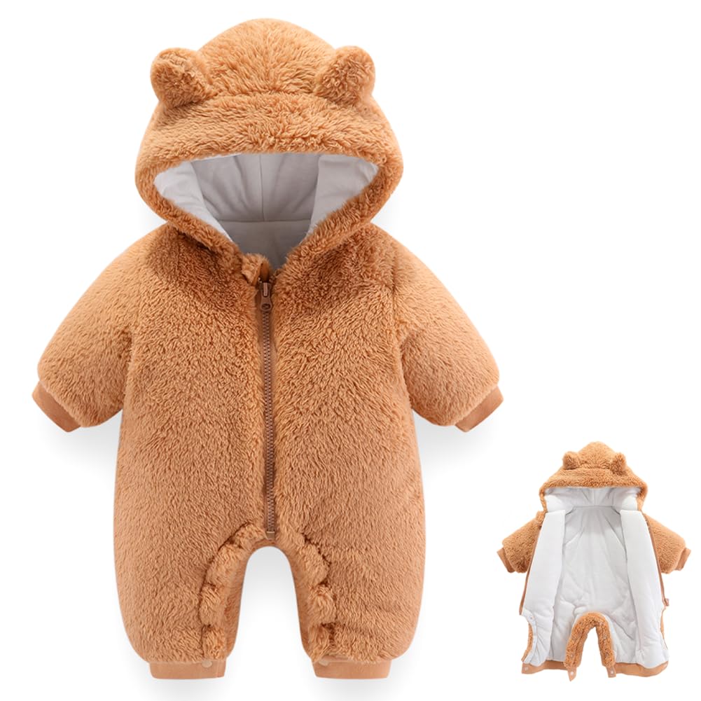 Newborn Baby Bear Outfit Suit Girls Boys Fleece Jumpsuit Romper Hooded Winter Snowsuit Clothes