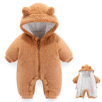 Newborn Baby Bear Outfit Suit Girls Boys Fleece Jumpsuit Romper Hooded Winter Snowsuit Clothes