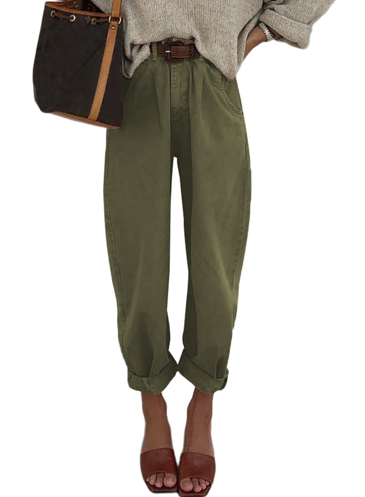 Astylish Womens High Waisted Baggy Jeans Boyfriend Cropped Loose Denim Pants