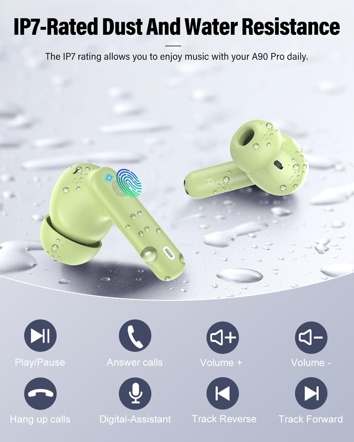 Wireless Earbuds, Bluetooth 5.4 Headphones Bass Stereo, Ear Buds with Noise Cancelling Mic, LED Display in Ear Earphones Clear Calls, IP7 Waterproof Bluetooth Earbuds for Laptop/Phones/Sports, Black