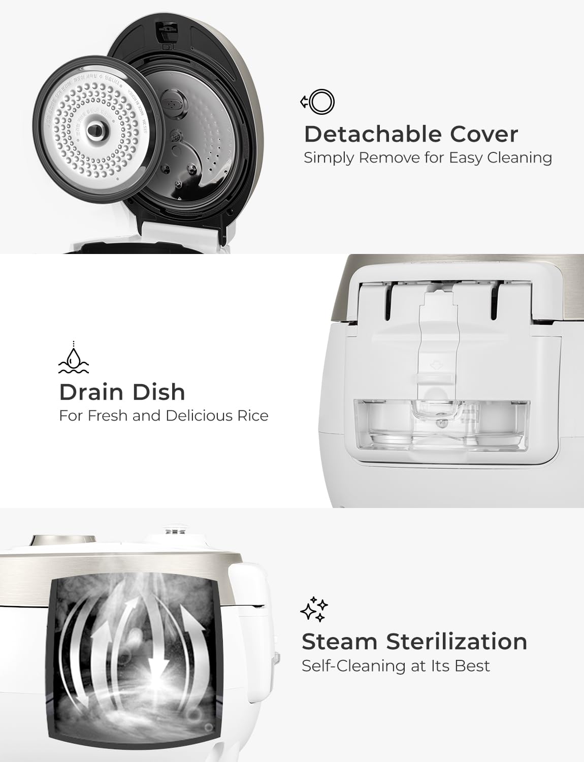 Cuckoo CRP-RT0609FW 6 cup Twin Pressure Plate Rice Cooker & Warmer with High Heat, GABA, Mixed, Scorched, Turbo, Porridge, Baby Food, Steam (Hi/Non Press.) and more, Made in Korea (White)