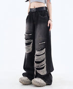 Baggy Jeans for Women Men Ripped Straight Leg Pants High Waisted Distressed Jeans Y2K Grunge Summer Clothes.