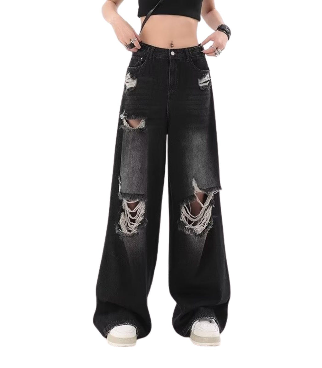 Baggy Jeans for Women Men Ripped Straight Leg Pants High Waisted Distressed Jeans Y2K Grunge Summer Clothes.