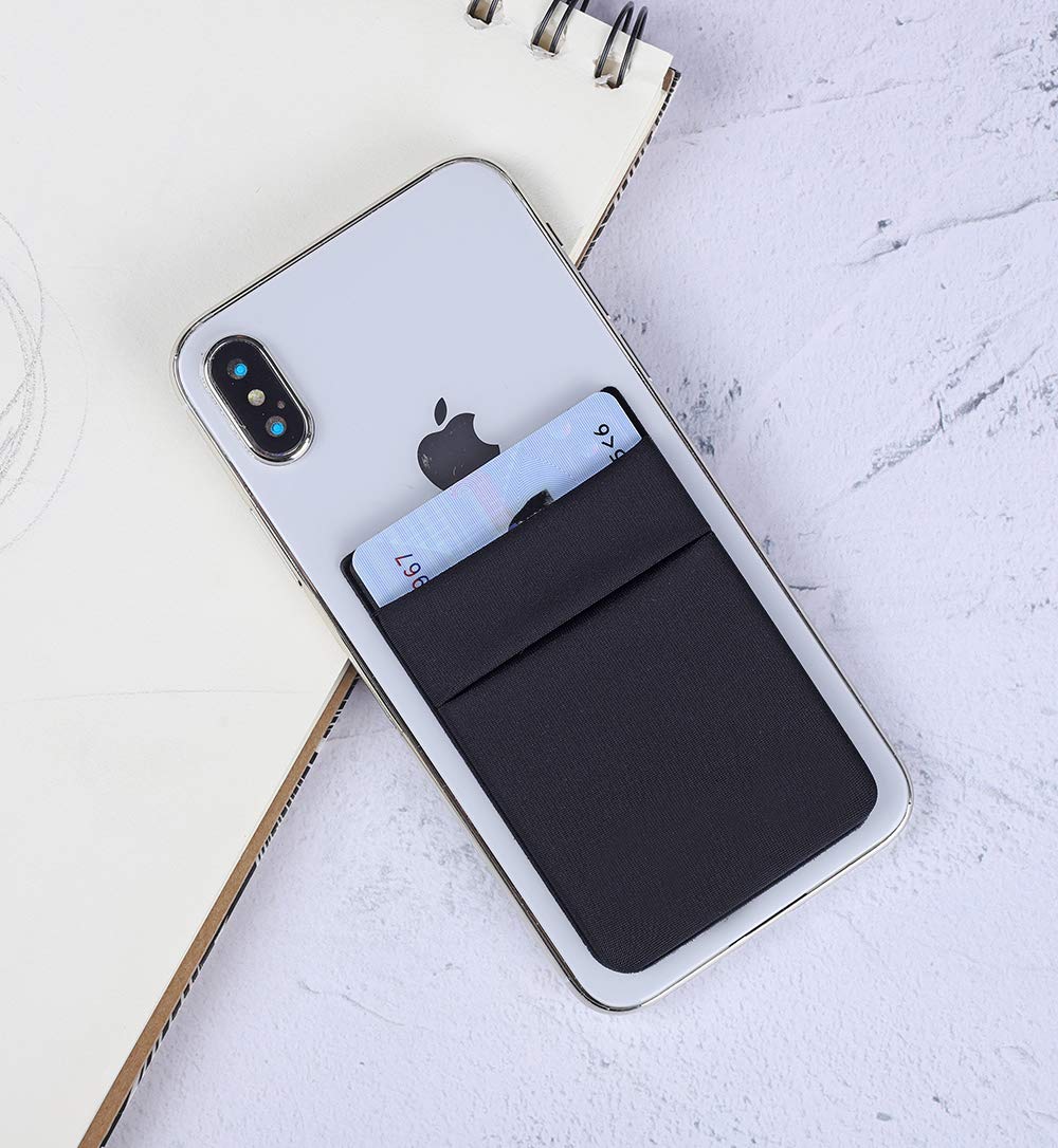 2Pack Adhesive Phone Pocket,Cell Phone Stick On Card Wallet Sleeve,Credit Cards/ID Card Holder Sticker for Back of iPhone,Android and All Smartphones-Black&Grey