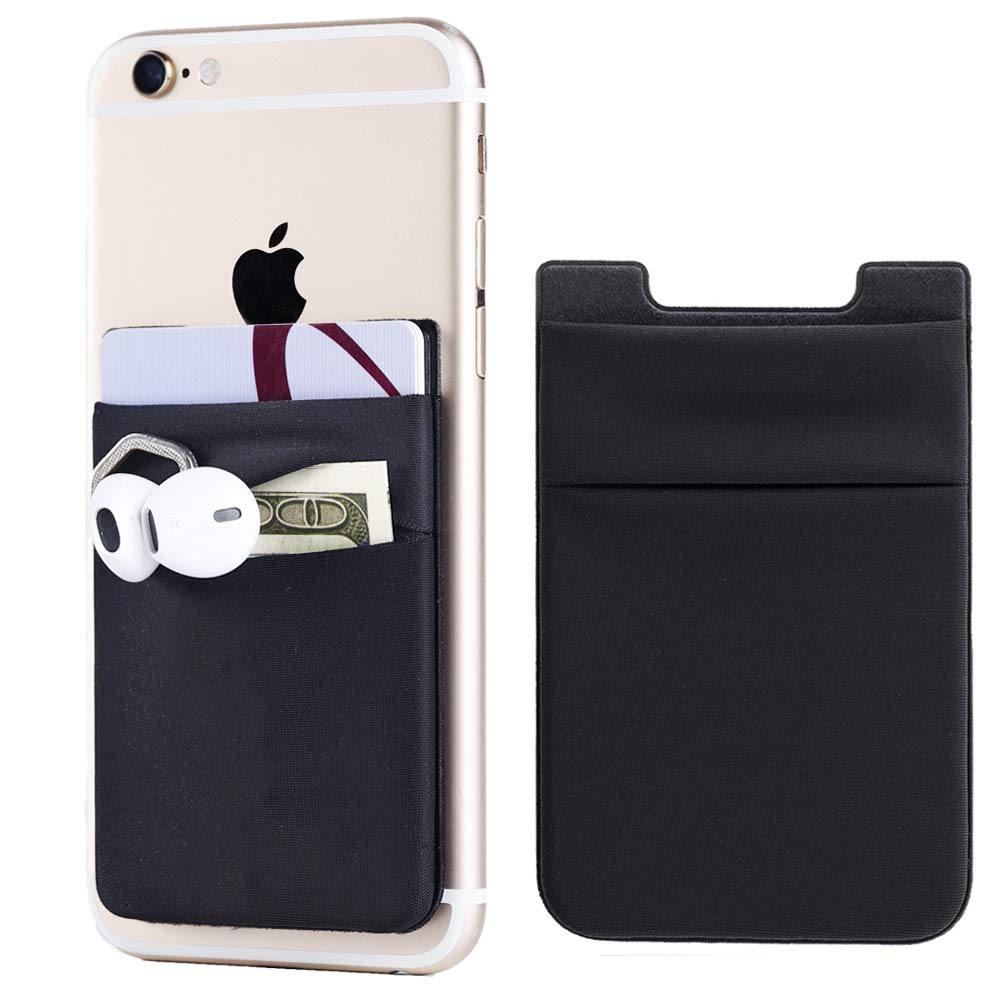 2Pack Adhesive Phone Pocket,Cell Phone Stick On Card Wallet Sleeve,Credit Cards/ID Card Holder Sticker for Back of iPhone,Android and All Smartphones-Black&Grey