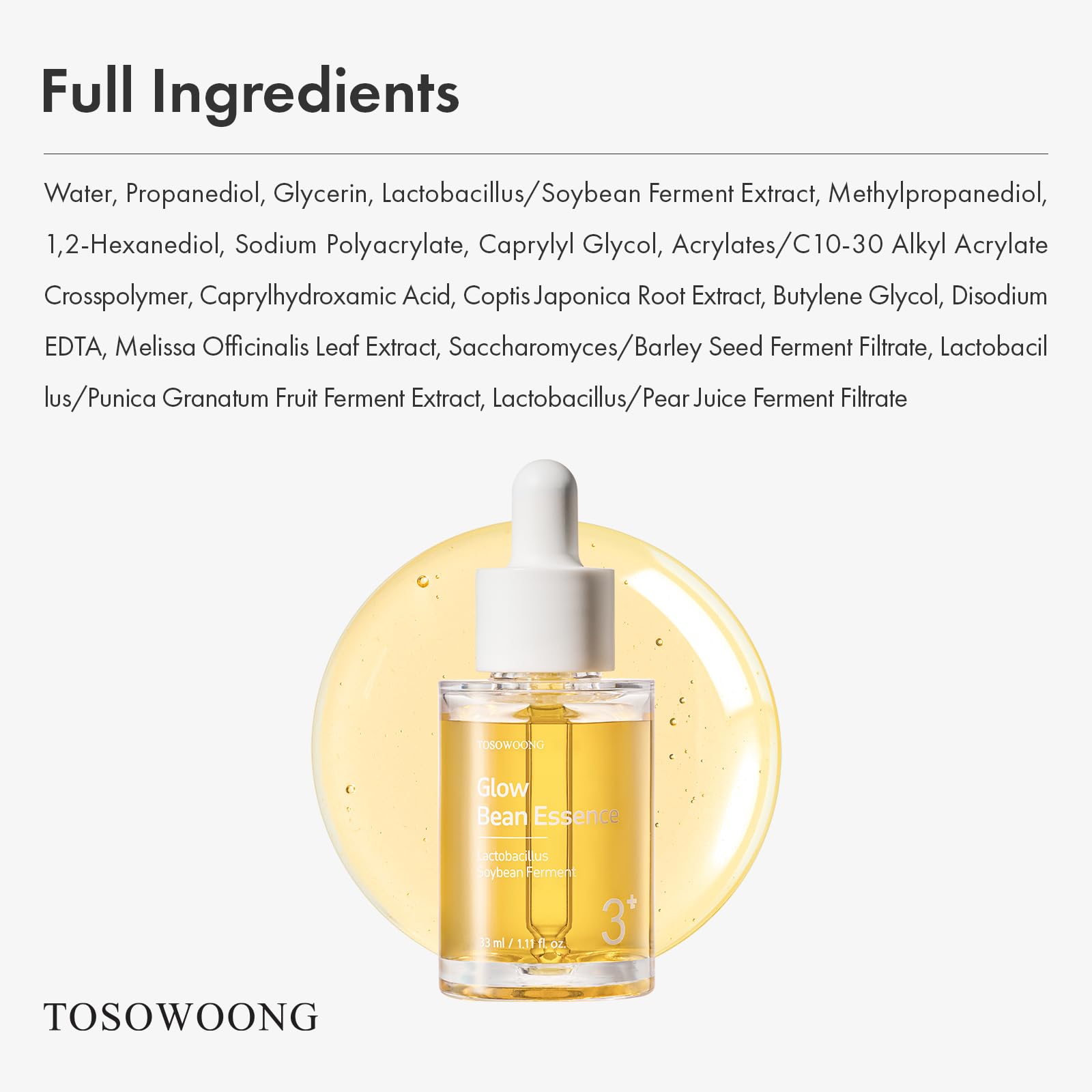 TOSOWOONG Honey Glow 65% Propolis Serum, Hyaluronic Acid, Kojic Acid, Niacinamide, Hydrating Facial Soothing Moisturizer for Irritated Uneven Skin Tone, Glass Skin, Korean Skin Care, 33ml, 1.11 fl.oz.