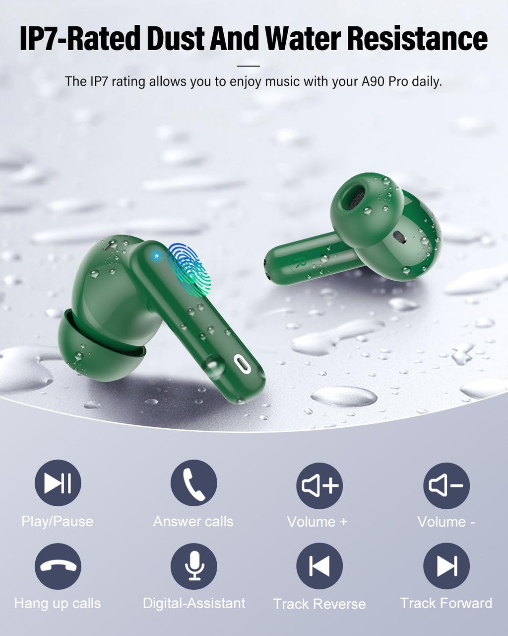 Wireless Earbuds, Bluetooth 5.4 Headphones Bass Stereo, Ear Buds with Noise Cancelling Mic, LED Display in Ear Earphones Clear Calls, IP7 Waterproof Bluetooth Earbuds for Laptop/Phones/Sports, Black