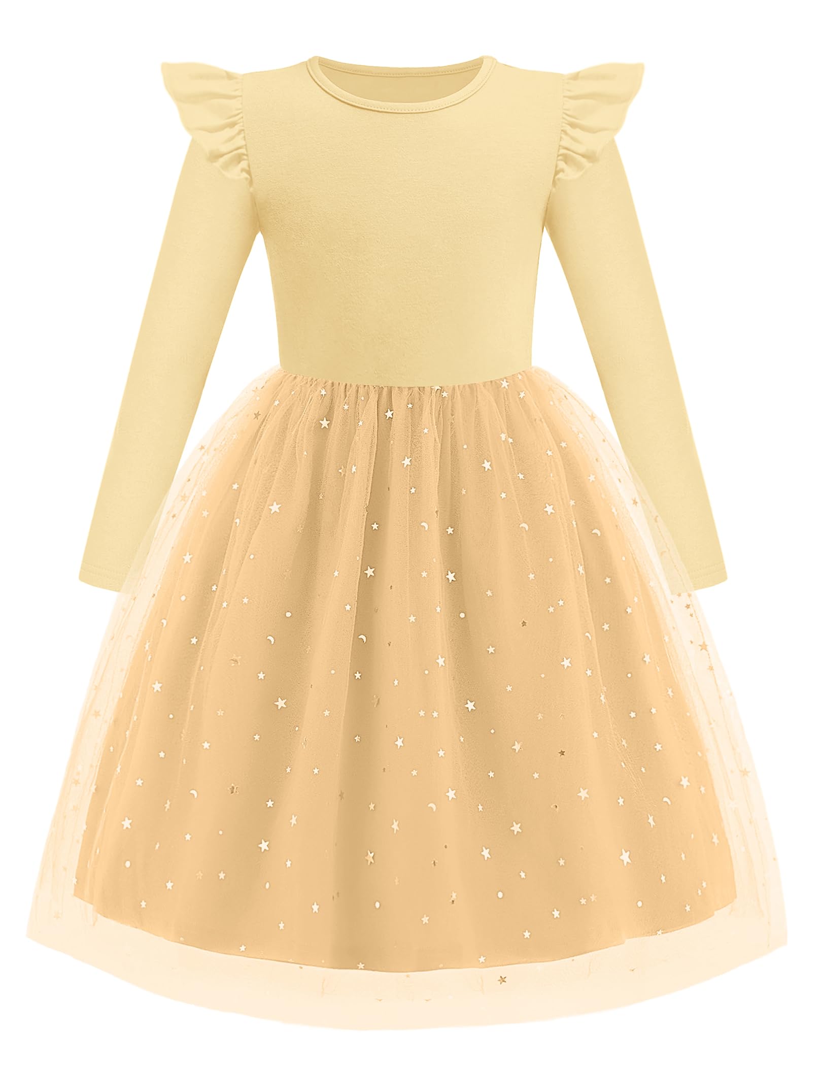 Arshiner Toddler Girls Tutu Dresses Long Sleeve Ruffle Fall Winter Holiday Star Sequin Tulle Dress 2-6Y