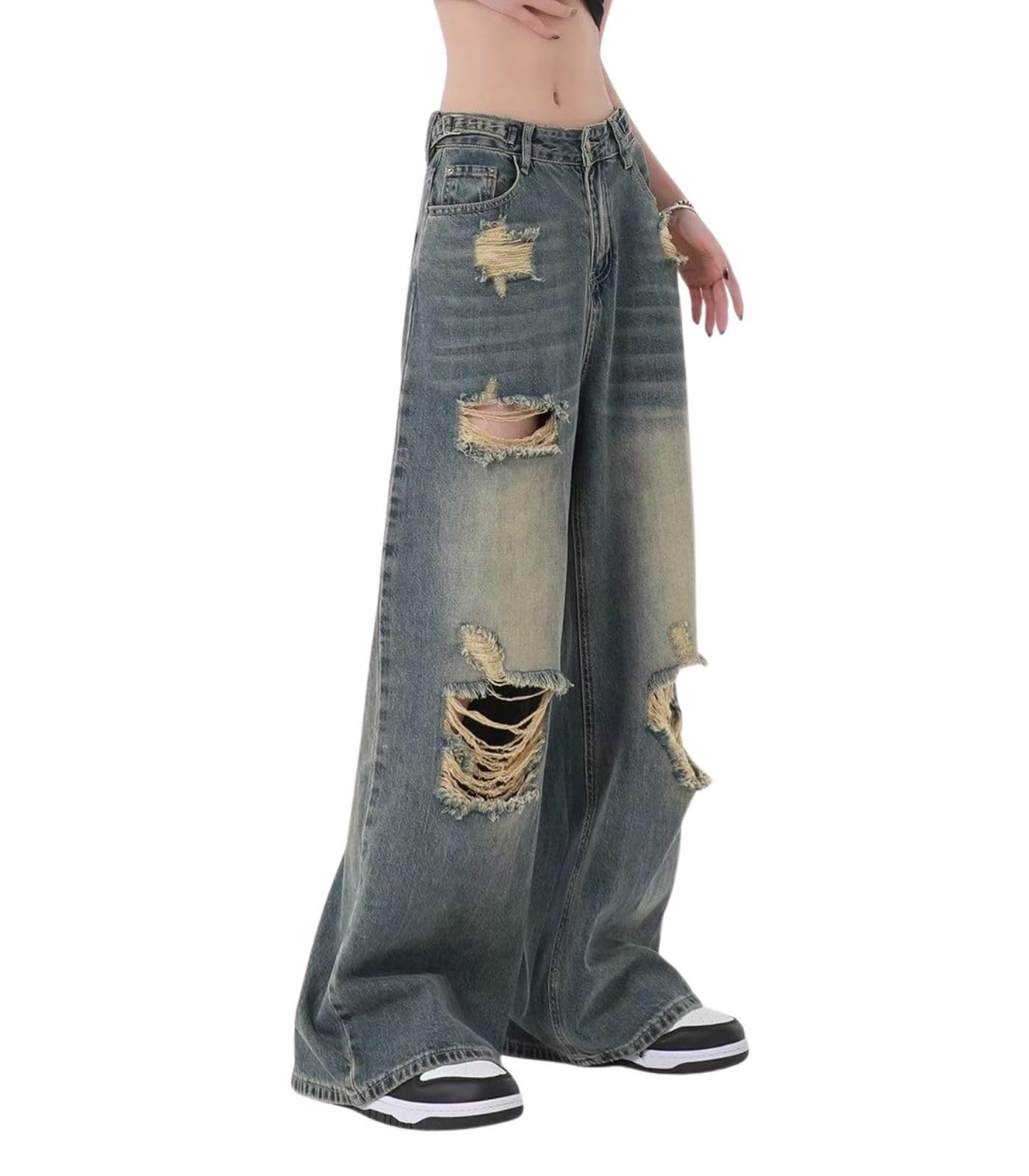 Baggy Jeans for Women Men Ripped Straight Leg Pants High Waisted Distressed Jeans Y2K Grunge Summer Clothes.