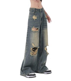Baggy Jeans for Women Men Ripped Straight Leg Pants High Waisted Distressed Jeans Y2K Grunge Summer Clothes.