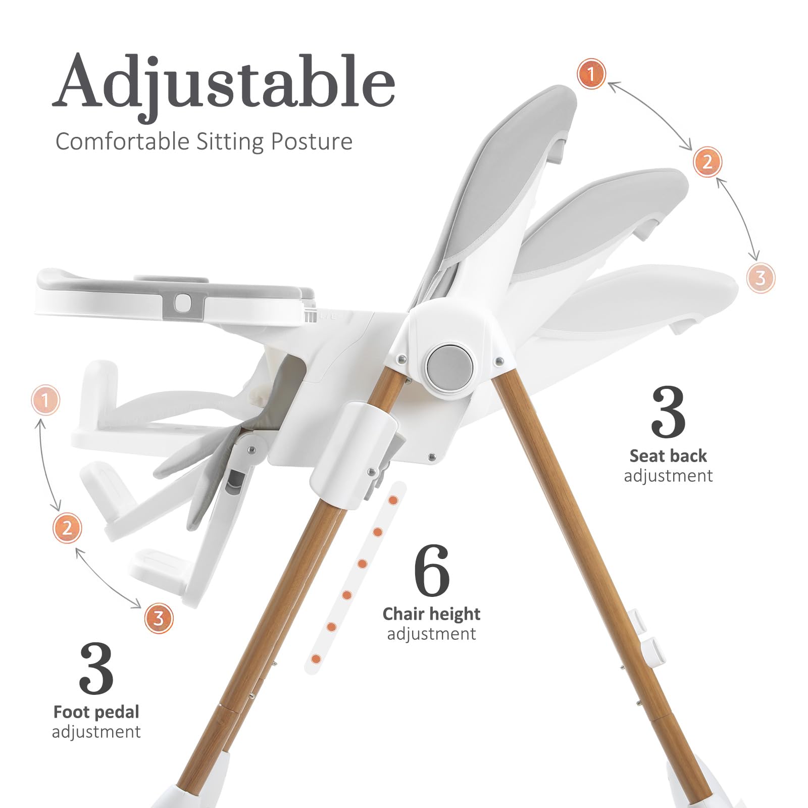 Mallify Foldable High Chairs for Babies and Toddlers, 3-in-1 Convertible Baby High Chair with Removable Soft Cushion and Tray, Adjustable Height & Recline, Lockable Wheels, Dark Blue