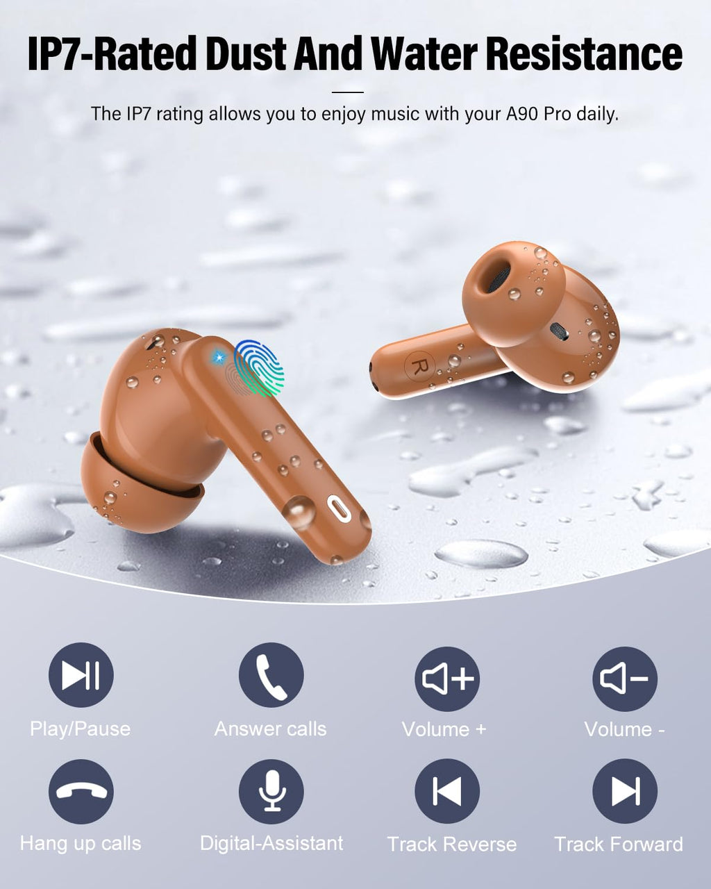 Wireless Earbuds, Bluetooth 5.4 Headphones Bass Stereo, Ear Buds with Noise Cancelling Mic, LED Display in Ear Earphones Clear Calls, IP7 Waterproof Bluetooth Earbuds for Laptop/Phones/Sports, Black
