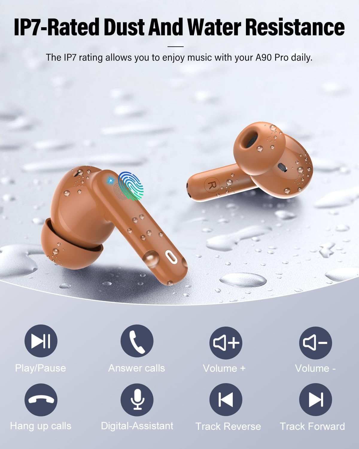 Wireless Earbuds, Bluetooth 5.4 Headphones Bass Stereo, Ear Buds with Noise Cancelling Mic, LED Display in Ear Earphones Clear Calls, IP7 Waterproof Bluetooth Earbuds for Laptop/Phones/Sports, Black