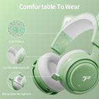 Wireless Cat Ear Headphones, Pink Gaming Headset Bluetooth 5.0 for Smartphone, Retractable Mic, 50mm Drivers, RGB Lighting Headset with Mic (USB Dongle Not Included)