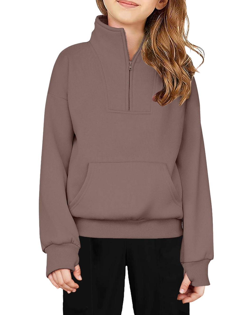 Arshiner Girls Half Zip Sweatshirt Fleece Quarter Zip Pullover Sweatshirts Fall Clothes for Teen Girls Thumb Hole