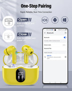 Wireless Earbuds, Bluetooth 5.4 Headphones Bass Stereo, Ear Buds with Noise Cancelling Mic, LED Display in Ear Earphones Clear Calls, IP7 Waterproof Bluetooth Earbuds for Laptop/Phones/Sports, Black